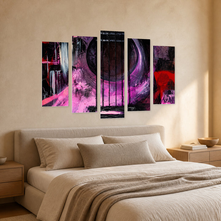 Purple Guitar in Serene Light — five-panel wall art in perspective interior | 5wallart 57707 M2