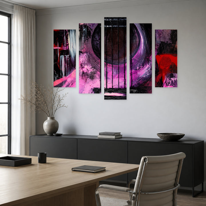 Purple Guitar in Serene Light — five-panel wall art in alternate frontal interior | 5wallart 57707 M4