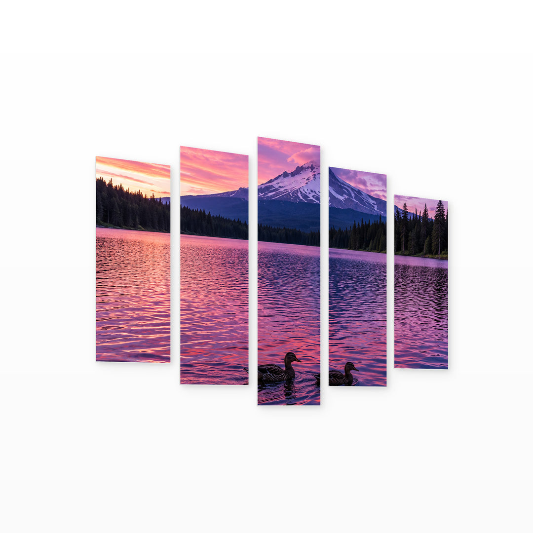 Landscape in Purple Tones with Dreamlike Atmosphere — five-panel wall art on white background in perspective | 5wallart 57708 M1