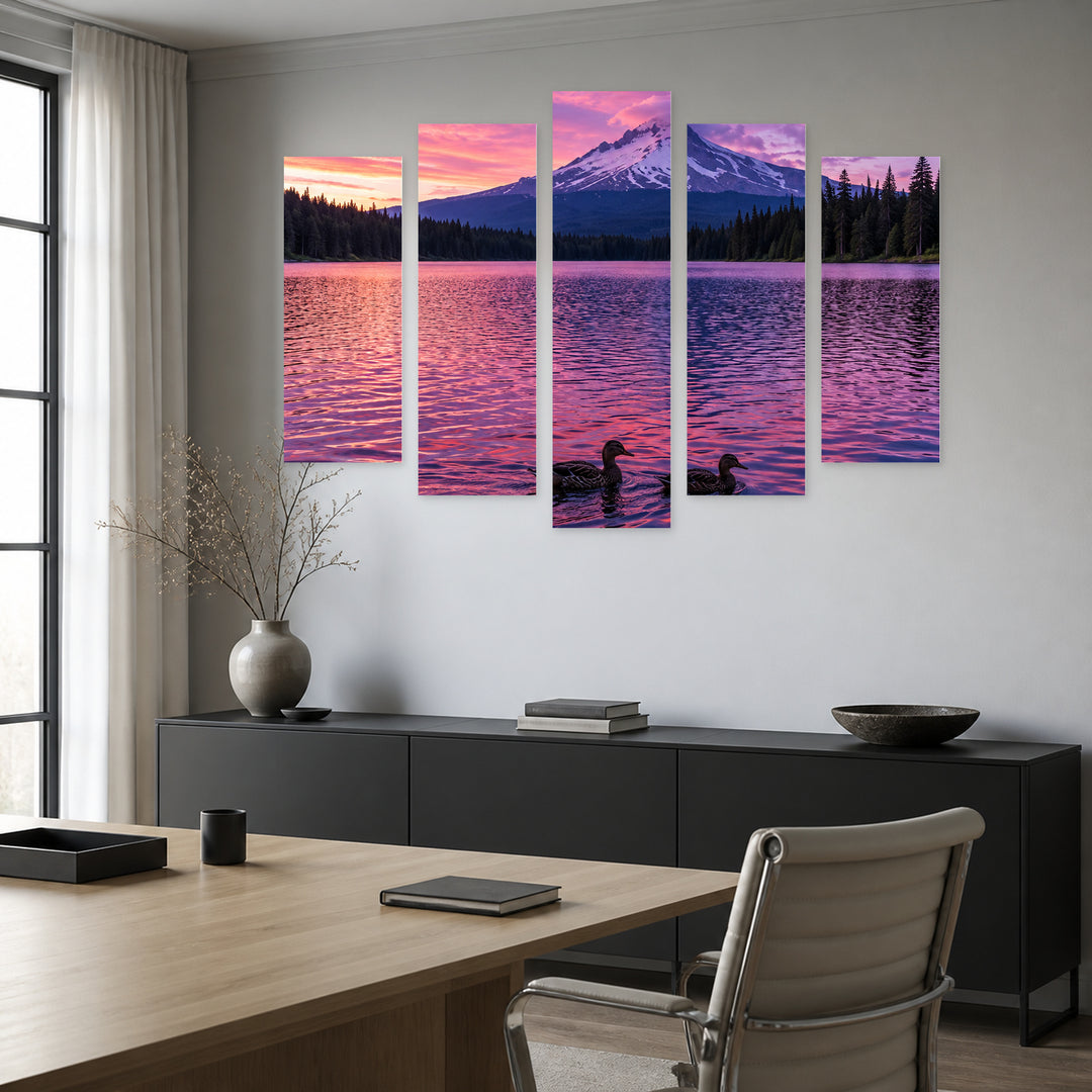 Landscape in Purple Tones with Dreamlike Atmosphere — five-panel wall art in frontal interior | 5wallart 57708 M3