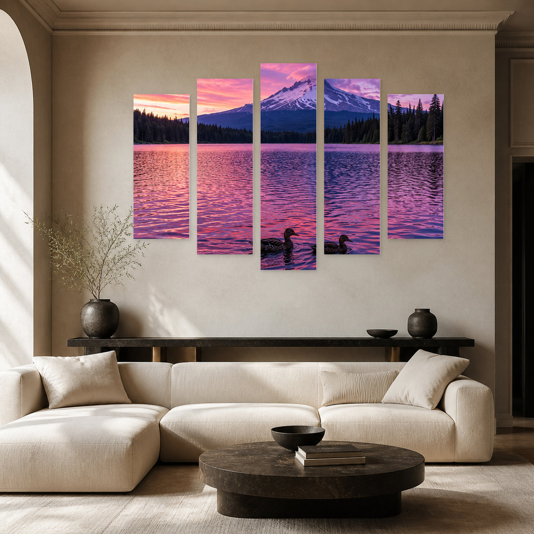 Landscape in Purple Tones with Dreamlike Atmosphere — five-panel wall art in alternate frontal interior | 5wallart 57708 M4
