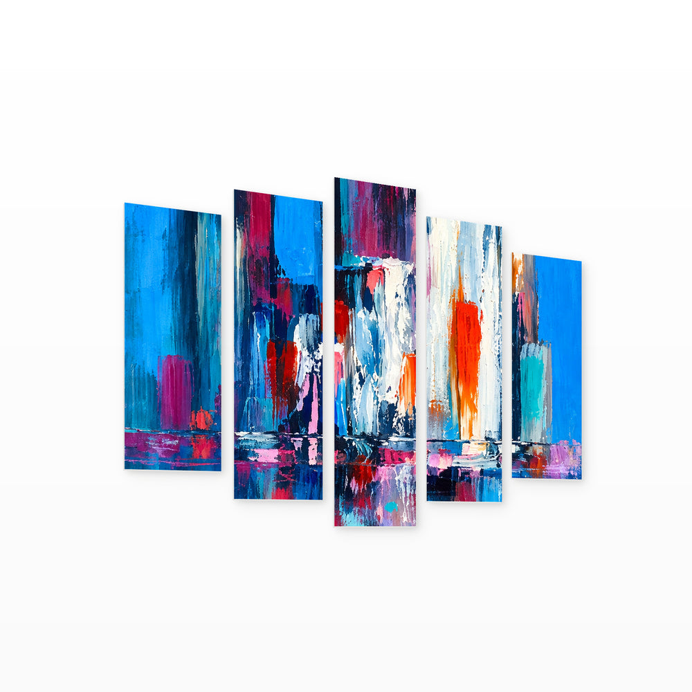Brush Strokes in Vivid Color — five-panel wall art on white background in perspective | 5wallart 57709 M1