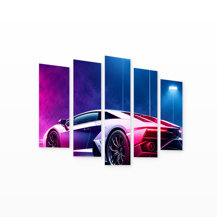 Supercar with Geometric Rhythm — five-panel wall art on white background in perspective | 5wallart 57714 M1