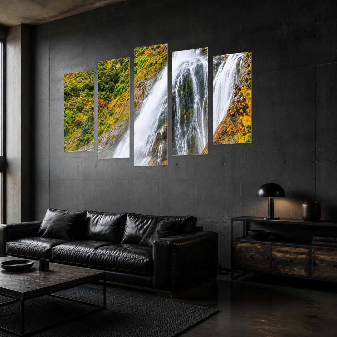 Unity with Geometric Rhythm — five-panel wall art in perspective interior | 5wallart 57716 M2