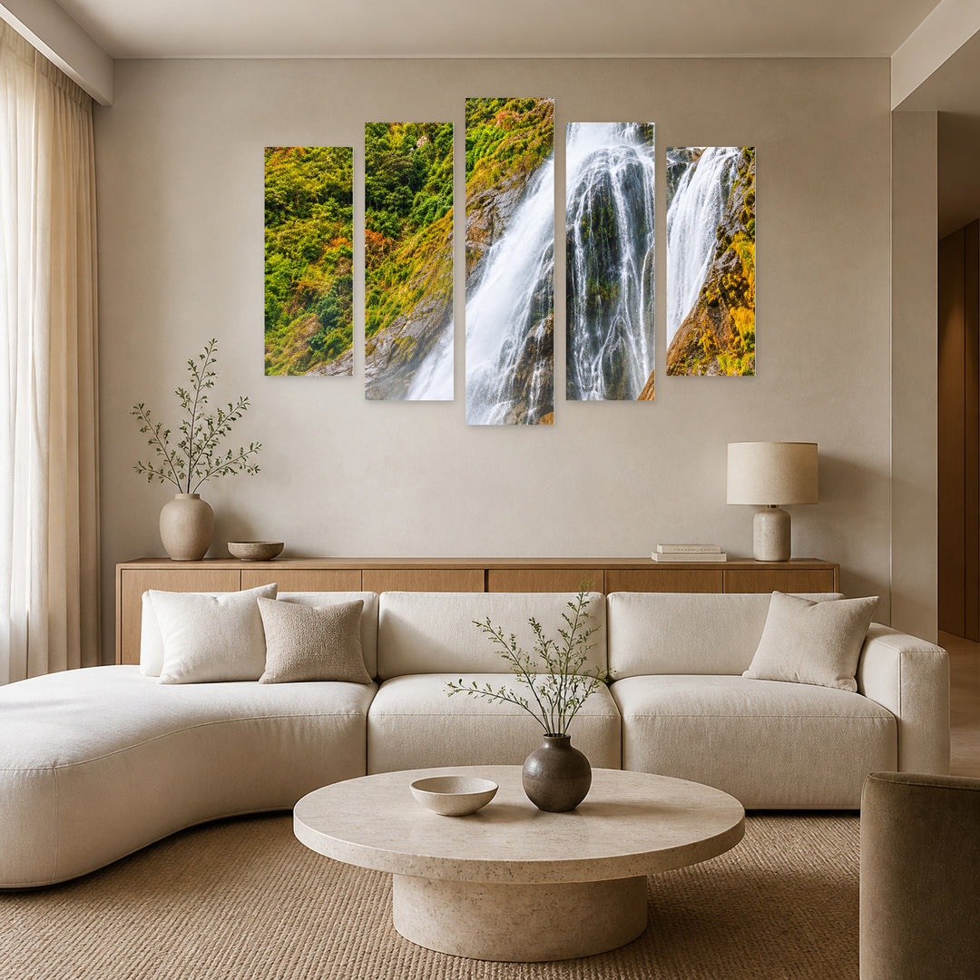 Unity with Geometric Rhythm — five-panel wall art in alternate frontal interior | 5wallart 57716 M4