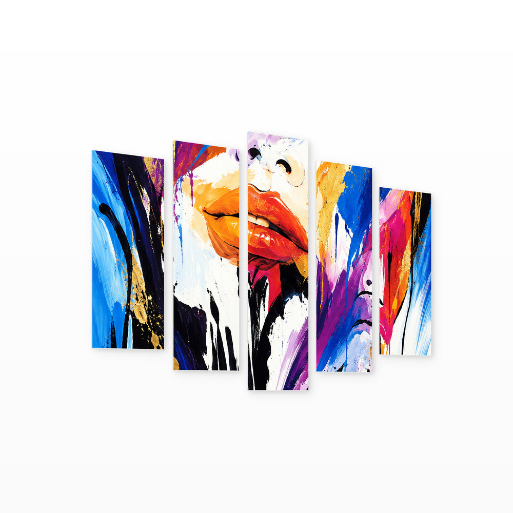 I Dreamed of You in Blue and Gold — five-panel wall art on white background in perspective | 5wallart 57718 M1