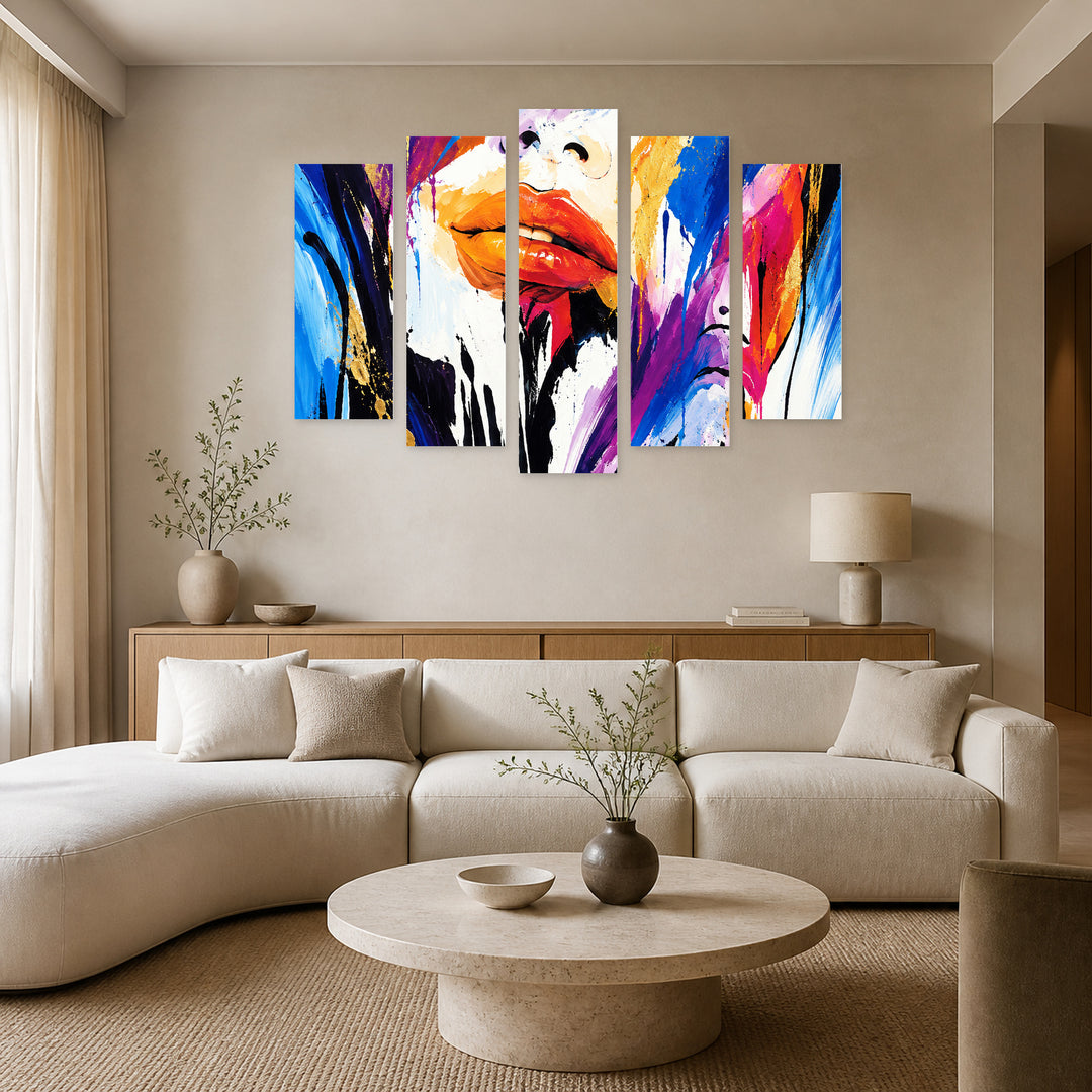 I Dreamed of You in Blue and Gold — five-panel wall art in alternate frontal interior | 5wallart 57718 M4