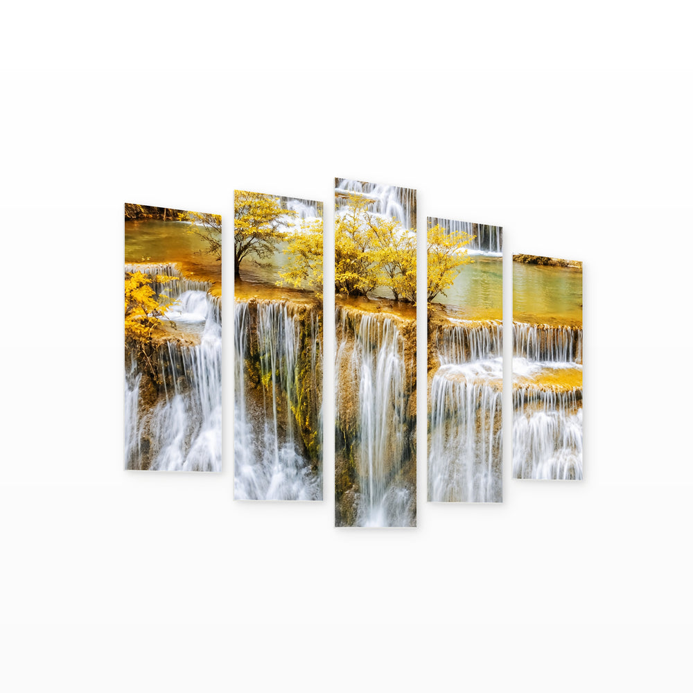 Natural Magic with Geometric Rhythm — five-panel wall art on white background in perspective | 5wallart 57719 M1