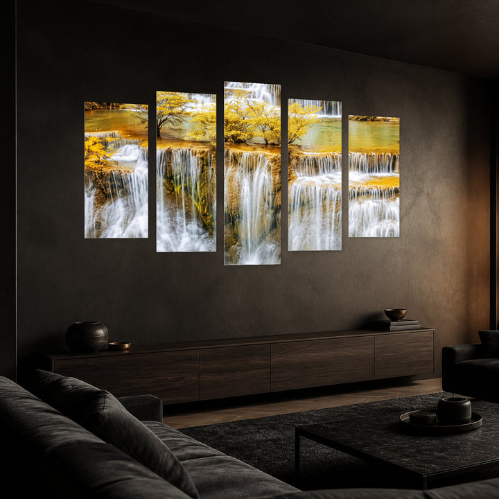 Natural Magic with Geometric Rhythm — five-panel wall art in perspective interior | 5wallart 57719 M2