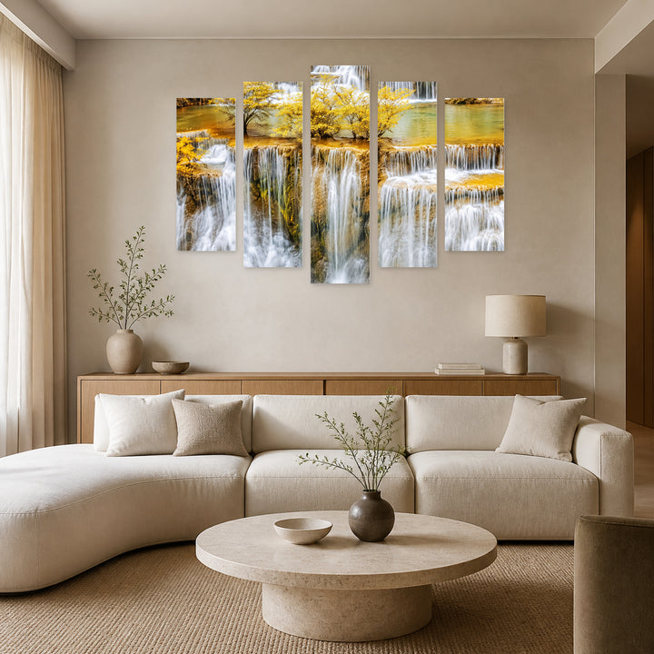 Natural Magic with Geometric Rhythm — five-panel wall art in frontal interior | 5wallart 57719 M3