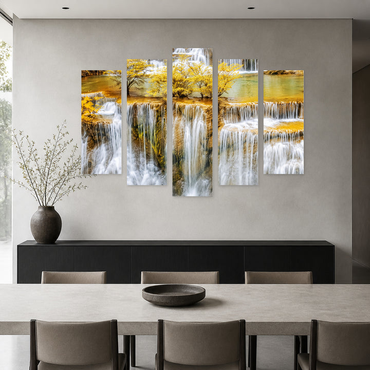 Natural Magic with Geometric Rhythm — five-panel wall art in alternate frontal interior | 5wallart 57719 M4
