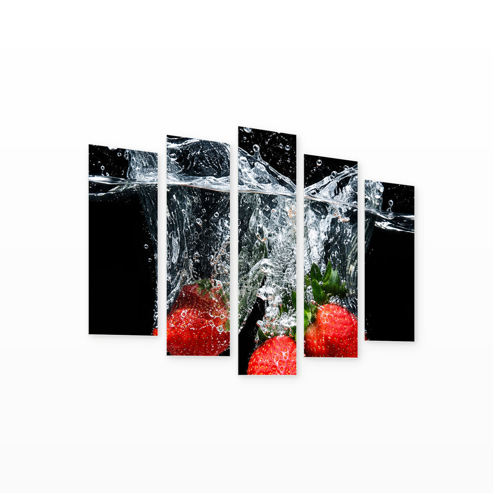 Strawberries with Dramatic Contrast — five-panel wall art on white background in perspective | 5wallart 57721 M1