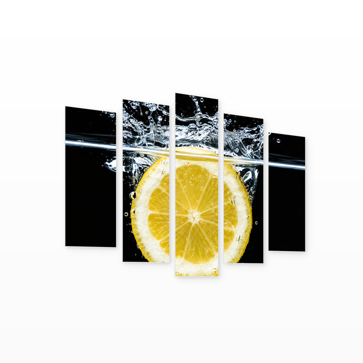 With a Little Lemon with Dramatic Contrast — five-panel wall art on white background in perspective | 5wallart 57722 M1