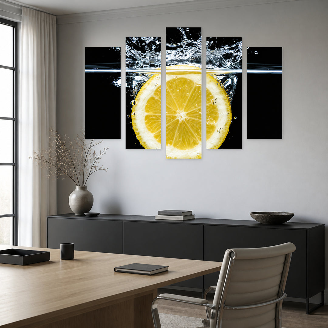With a Little Lemon with Dramatic Contrast — five-panel wall art in frontal interior | 5wallart 57722 M3