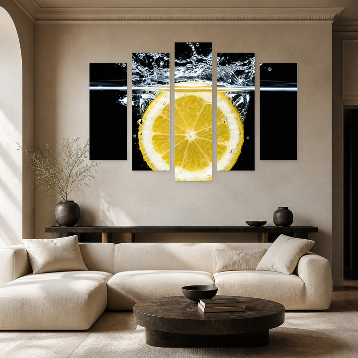 With a Little Lemon with Dramatic Contrast — five-panel wall art in alternate frontal interior | 5wallart 57722 M4
