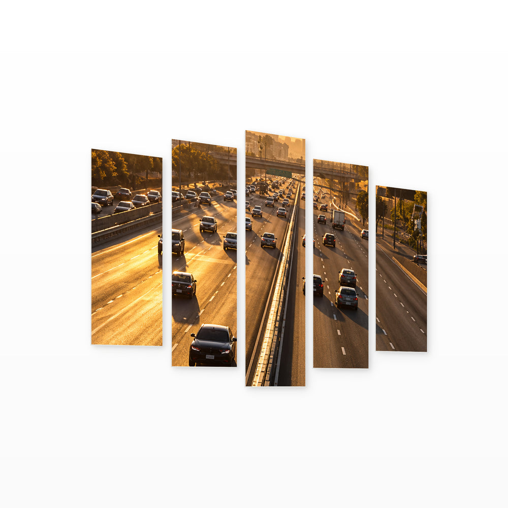 Roads in Serene Light — five-panel wall art on white background in perspective | 5wallart 57723 M1