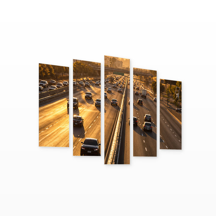 Roads in Serene Light — five-panel wall art on white background in perspective | 5wallart 57723 M1