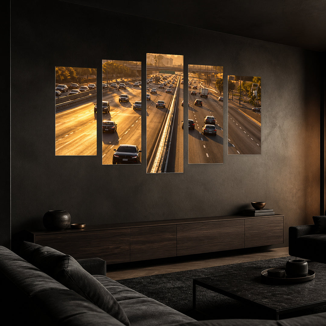 Roads in Serene Light — five-panel wall art in perspective interior | 5wallart 57723 M2