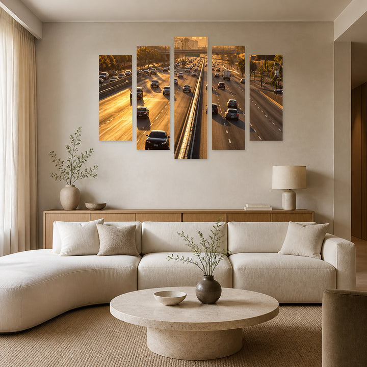 Roads in Serene Light — five-panel wall art in frontal interior | 5wallart 57723 M3