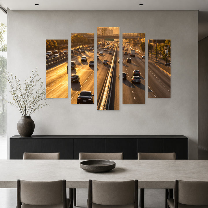 Roads in Serene Light — five-panel wall art in alternate frontal interior | 5wallart 57723 M4