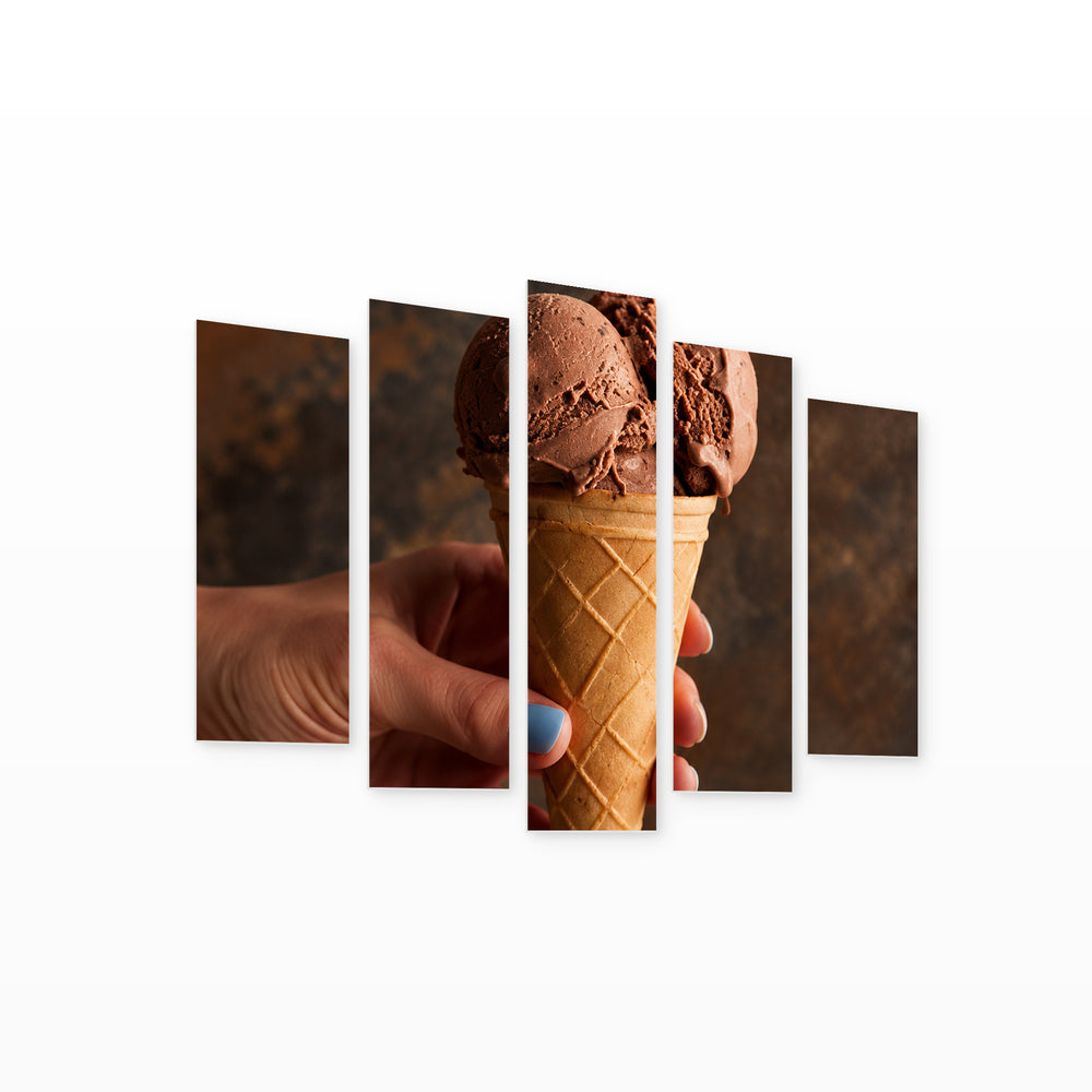 Chocolate Ice Cream with Geometric Rhythm — five-panel wall art on white background in perspective | 5wallart 57724 M1