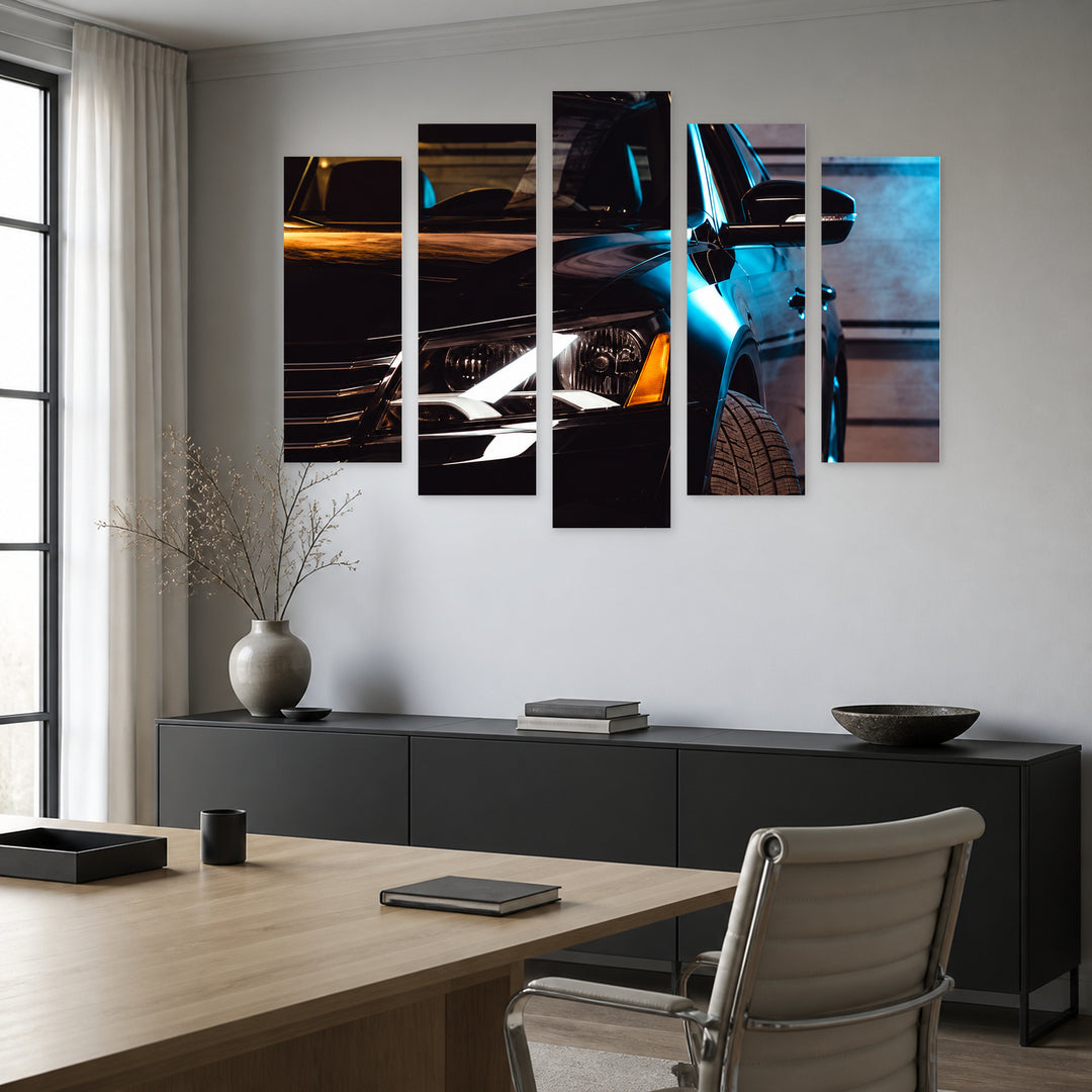 Ready for Adventure with Dramatic Contrast — five-panel wall art in alternate frontal interior | 5wallart 57725 M4