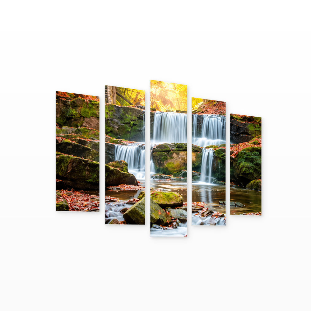 Stream in Serene Light II — five-panel wall art on white background in perspective | 5wallart 57728 M1