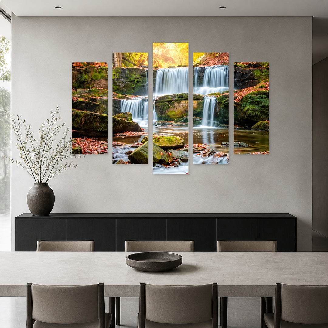 Stream in Serene Light II — five-panel wall art in frontal interior | 5wallart 57728 M3