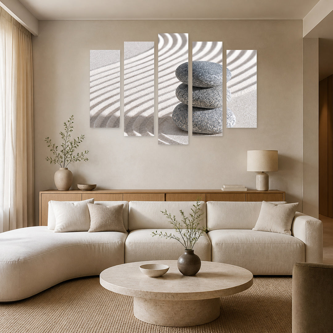 Spa Therapy with Geometric Rhythm — five-panel wall art in frontal interior | 5wallart 57729 M3