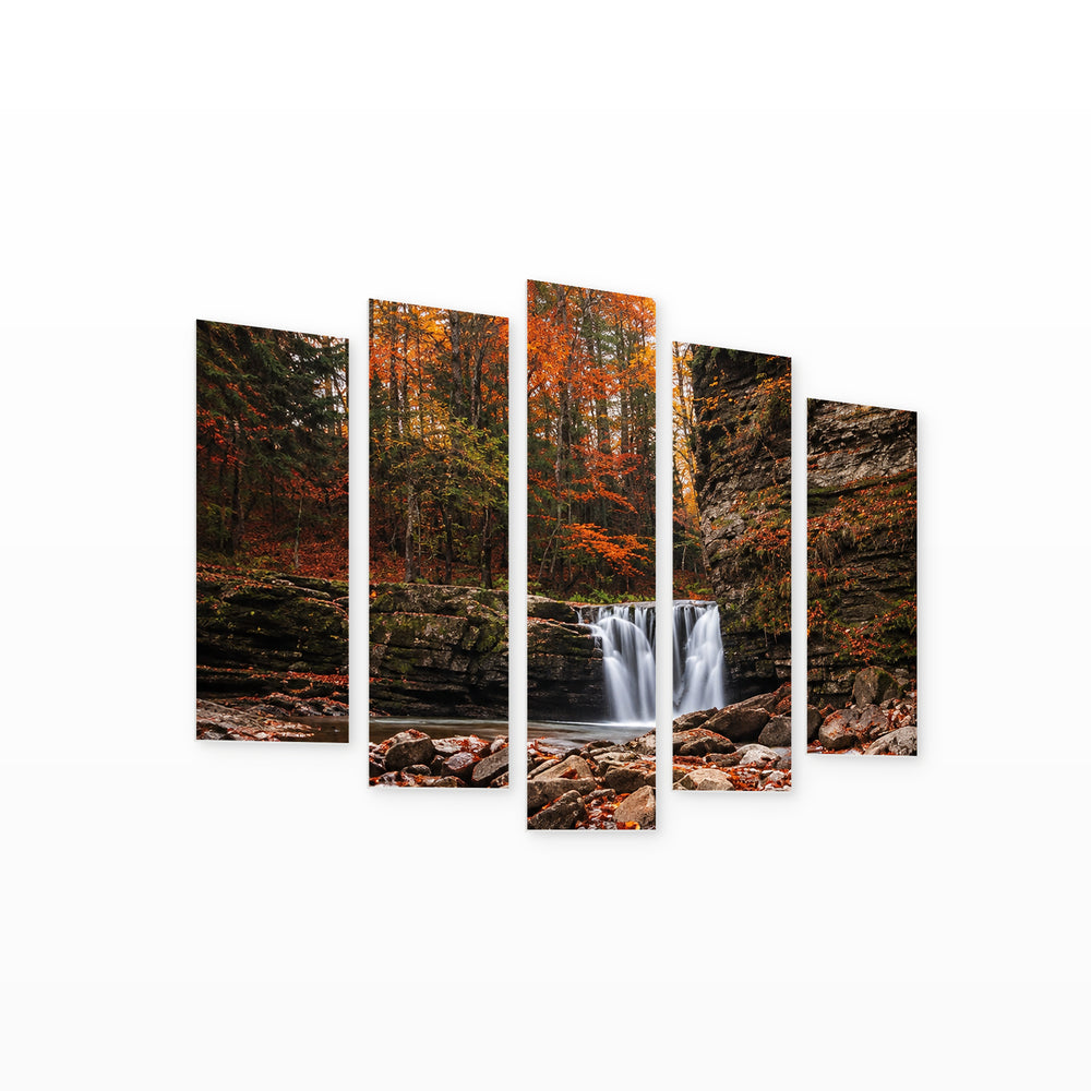 Autumn Song with Geometric Rhythm — five-panel wall art on white background in perspective | 5wallart 57732 M1