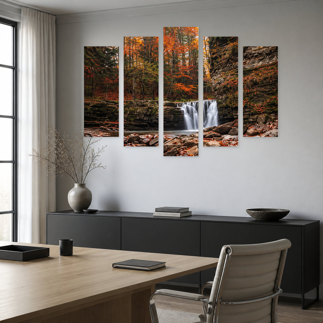 Autumn Song with Geometric Rhythm — five-panel wall art in frontal interior | 5wallart 57732 M3