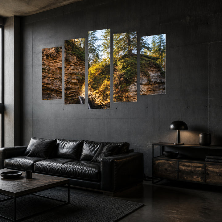 Timelessness with Geometric Rhythm — five-panel wall art in perspective interior | 5wallart 57734 M2