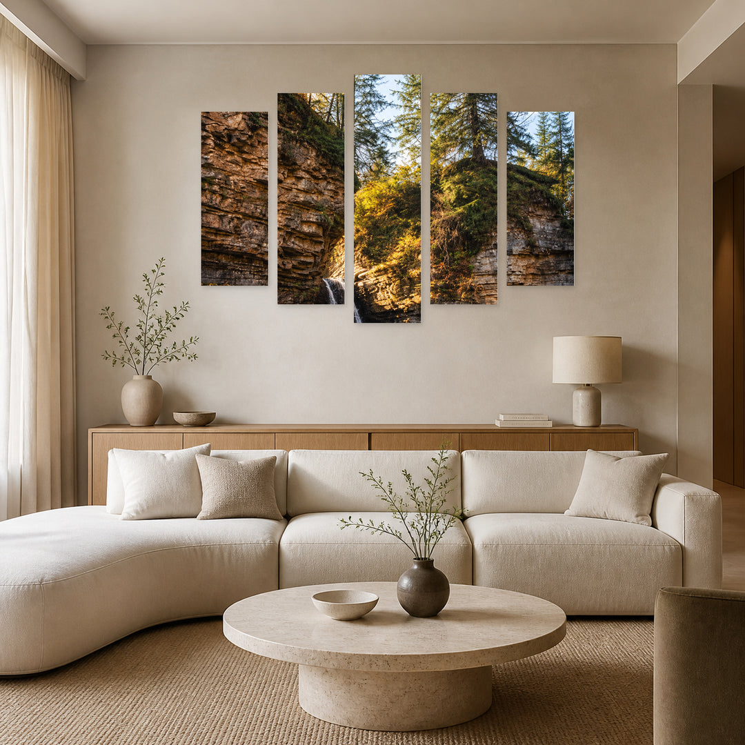 Timelessness with Geometric Rhythm — five-panel wall art in alternate frontal interior | 5wallart 57734 M4