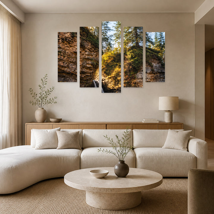 Timelessness with Geometric Rhythm — five-panel wall art in alternate frontal interior | 5wallart 57734 M4