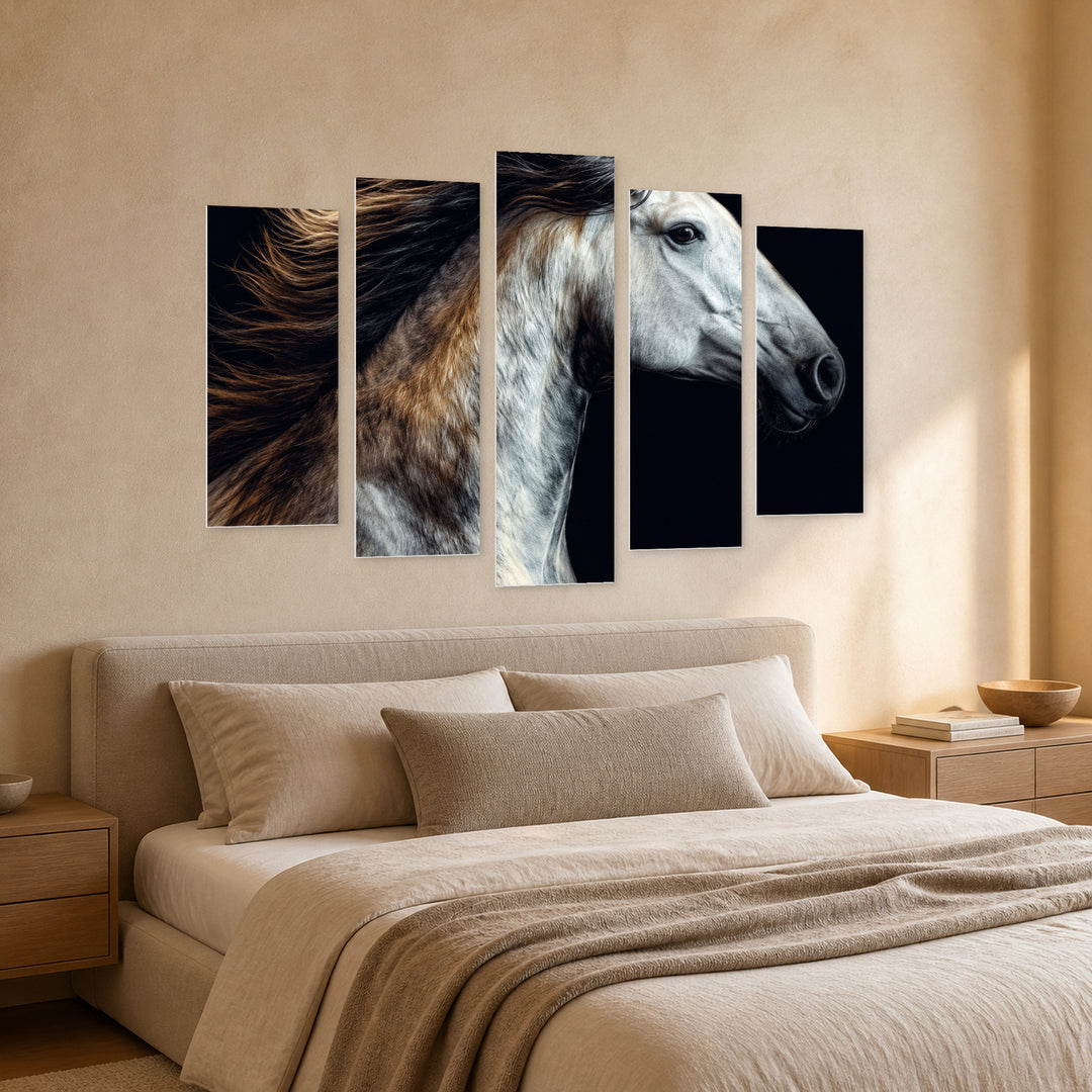 Whirlwind with Dramatic Contrast — five-panel wall art in perspective interior | 5wallart 57735 M2
