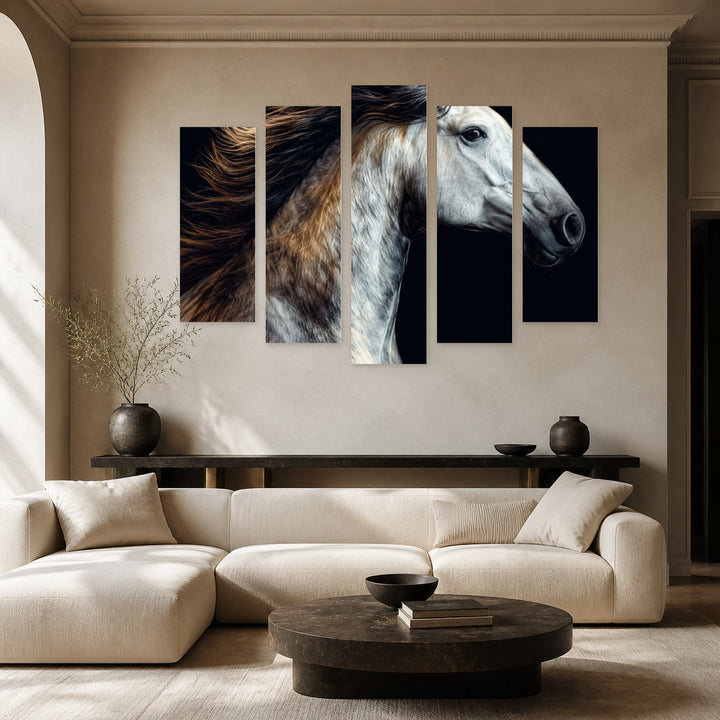 Whirlwind with Dramatic Contrast — five-panel wall art in frontal interior | 5wallart 57735 M3