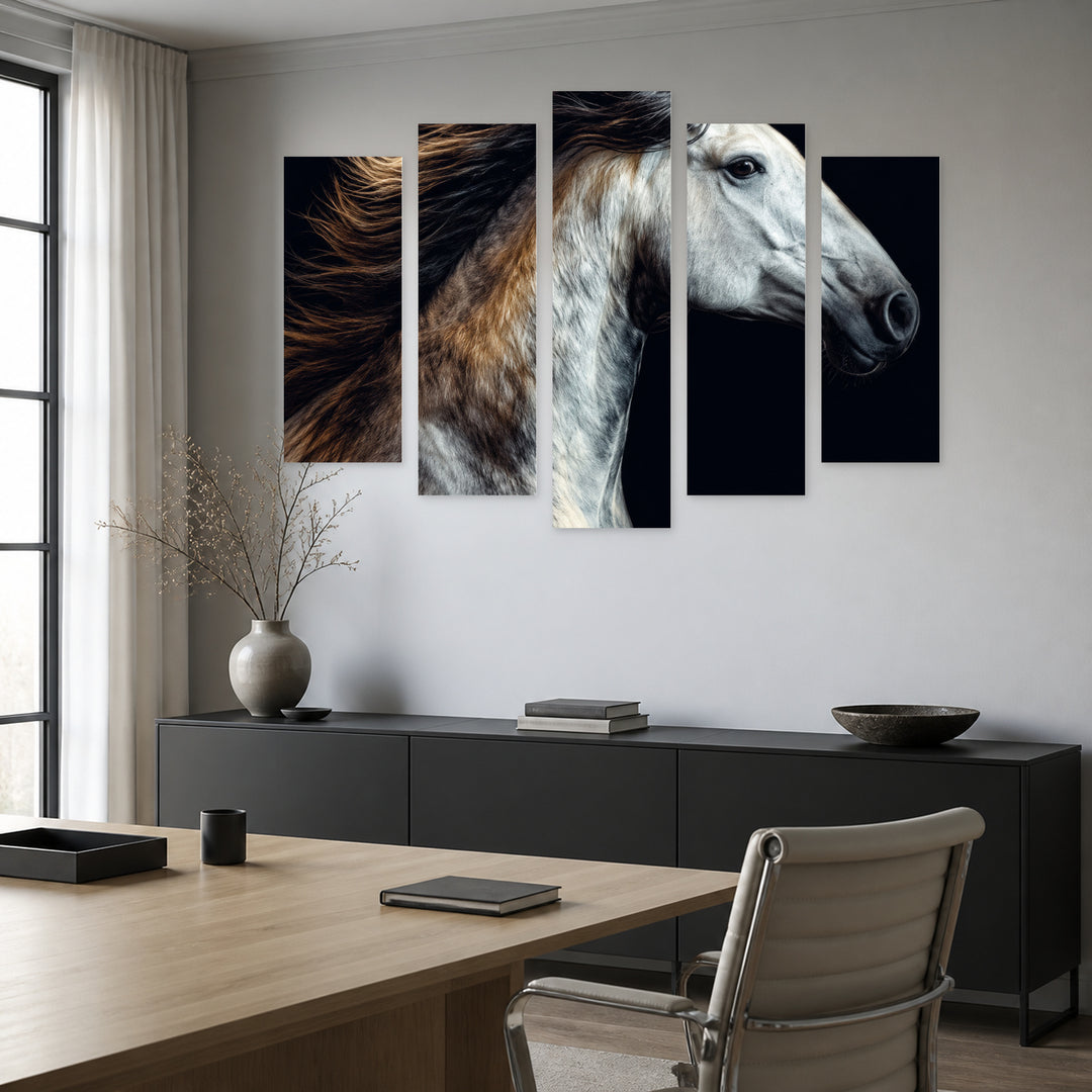 Whirlwind with Dramatic Contrast — five-panel wall art in alternate frontal interior | 5wallart 57735 M4