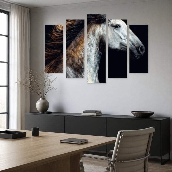 Whirlwind with Dramatic Contrast — five-panel wall art in alternate frontal interior | 5wallart 57735 M4