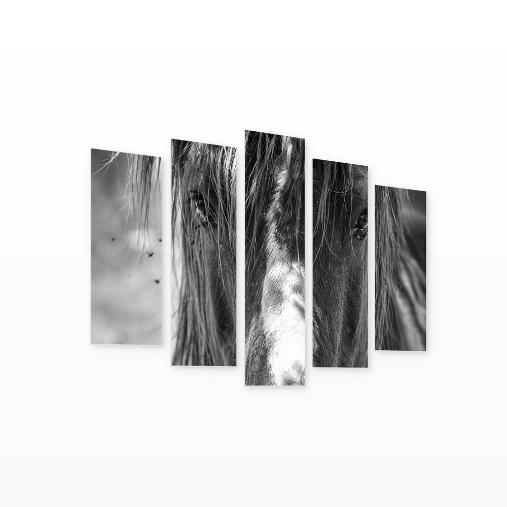 Horse Portrait in Serene Light — five-panel wall art on white background in perspective | 5wallart 57736 M1