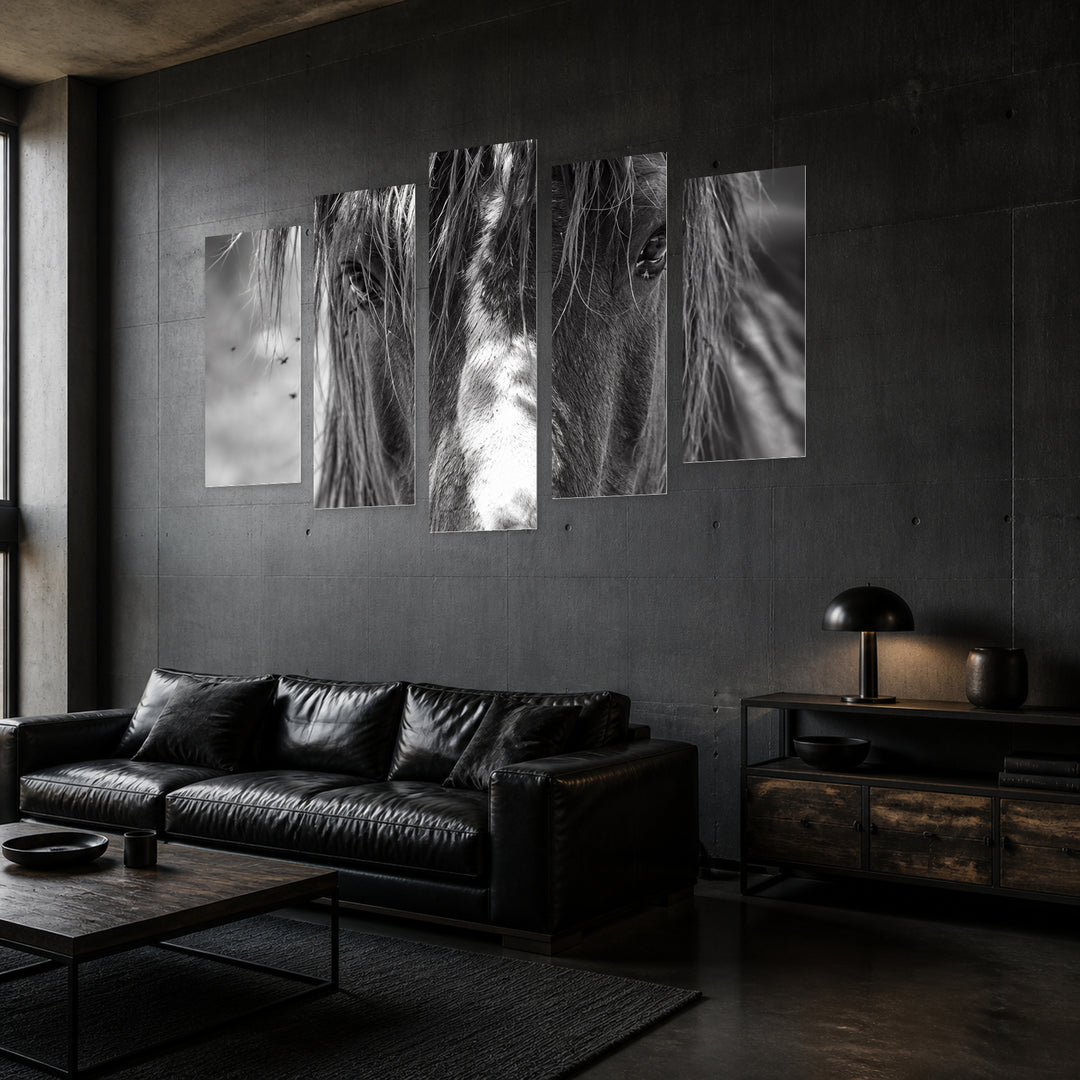 Horse Portrait in Serene Light — five-panel wall art in perspective interior | 5wallart 57736 M2