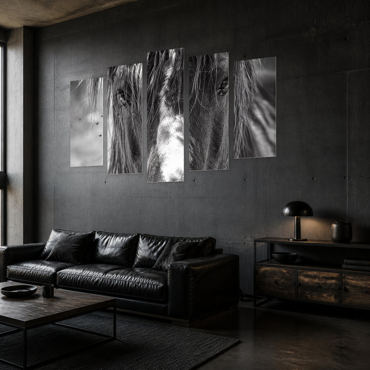 Horse Portrait in Serene Light — five-panel wall art in perspective interior | 5wallart 57736 M2