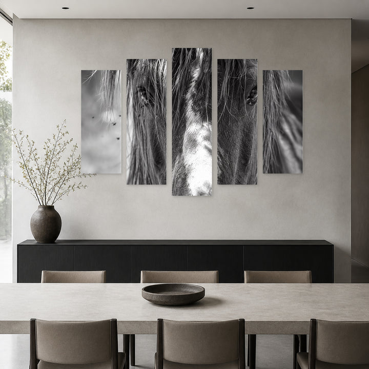 Horse Portrait in Serene Light — five-panel wall art in frontal interior | 5wallart 57736 M3