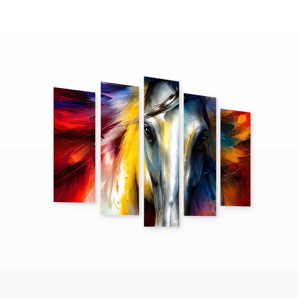 Picturesque Horse with Dramatic Contrast — five-panel wall art on white background in perspective | 5wallart 57737 M1