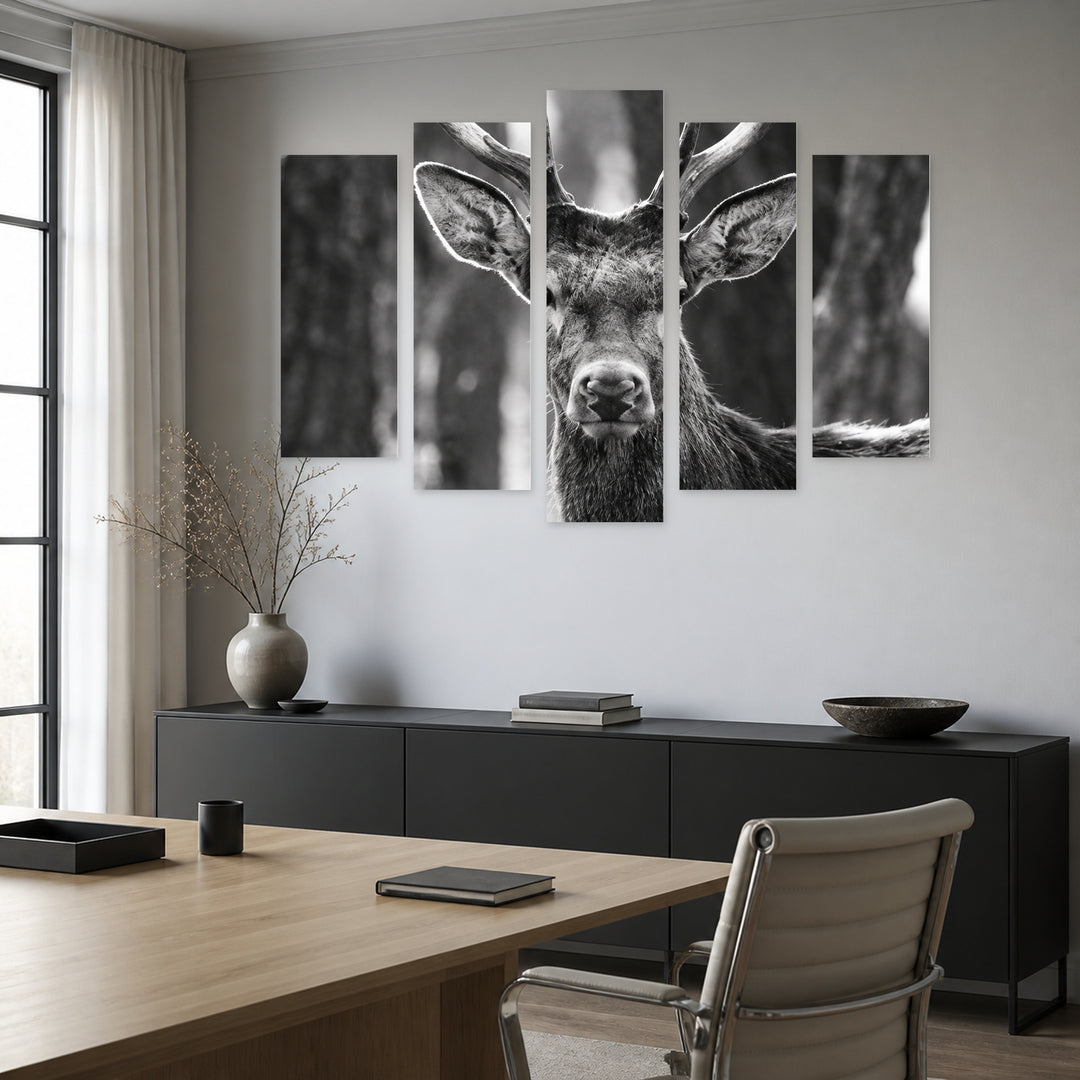 Young Deer in Serene Light II — five-panel wall art in frontal interior | 5wallart 57738 M3