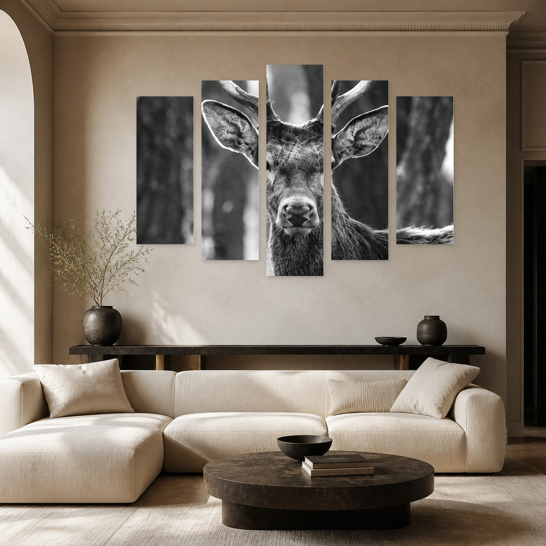 Young Deer in Serene Light II — five-panel wall art in alternate frontal interior | 5wallart 57738 M4