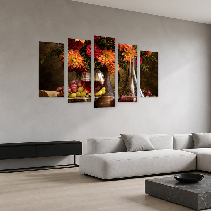 Winter Still Life in Serene Light — five-panel wall art in perspective interior | 5wallart 57740 M2