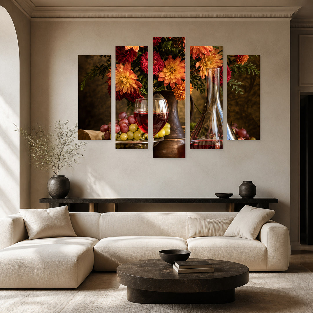 Winter Still Life in Serene Light — five-panel wall art in alternate frontal interior | 5wallart 57740 M4