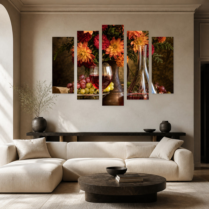Winter Still Life in Serene Light — five-panel wall art in alternate frontal interior | 5wallart 57740 M4