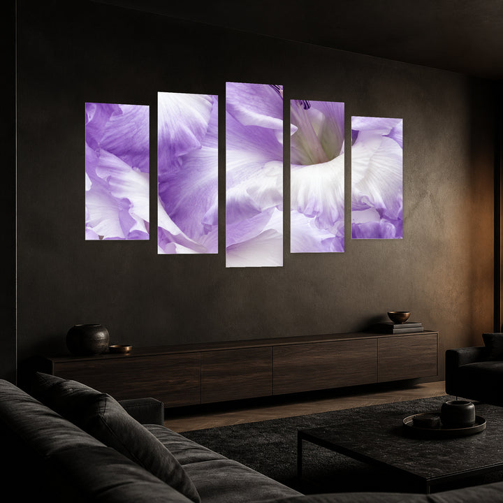 Gladiolus in Vivid Color — five-panel wall art in perspective interior | 5wallart 57741 M2