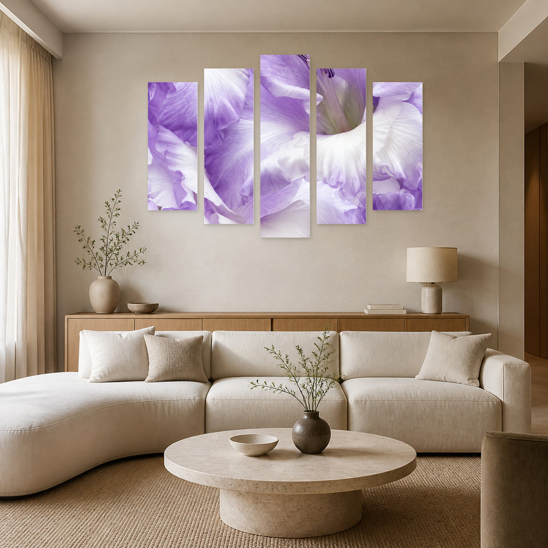 Gladiolus in Vivid Color — five-panel wall art in frontal interior | 5wallart 57741 M3